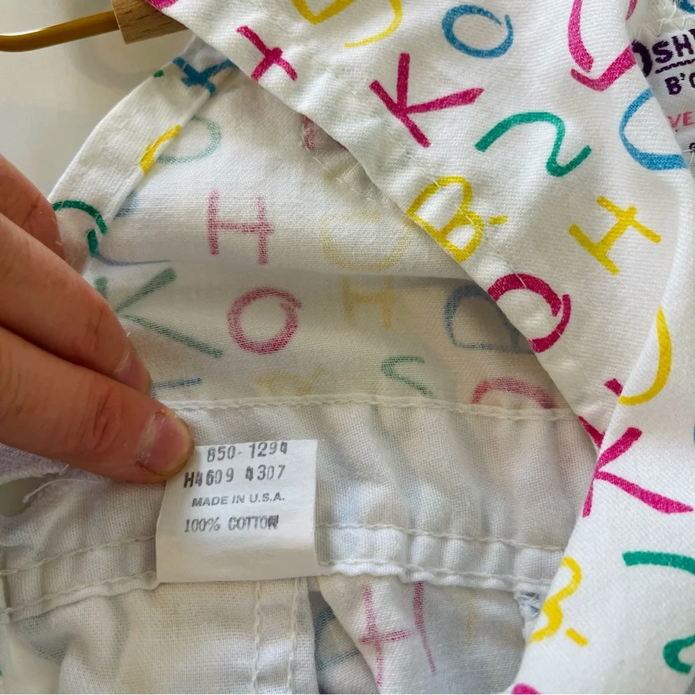 Vintage OshKosh B'gosh White Alphabet Print Overalls